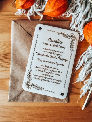 Zaproszenie - KWIATY 01 - Chrzest Święty - - - (drewniane zaproszenie, drewniana kartka)