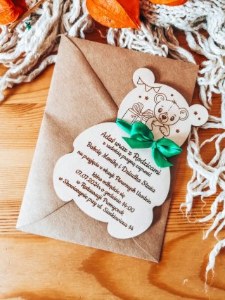 Zaproszenie - MIŚ 02 - Urodziny - - - (drewniane zaproszenie, drewniana kartka, zaproszenia)