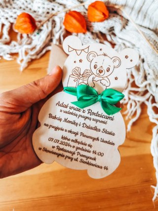 Zaproszenie - MIŚ 02 - Urodziny - - - (drewniane zaproszenie, drewniana kartka, zaproszenia)