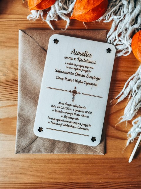 Zaproszenie - ORNAMENT 01 - Chrzest Święty - - - (drewniane zaproszenie, drewniana kartka)