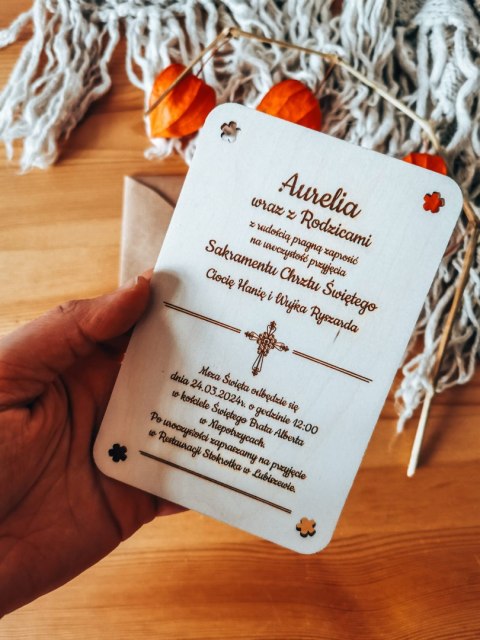 Zaproszenie - ORNAMENT 01 - Chrzest Święty - - - (drewniane zaproszenie, drewniana kartka)