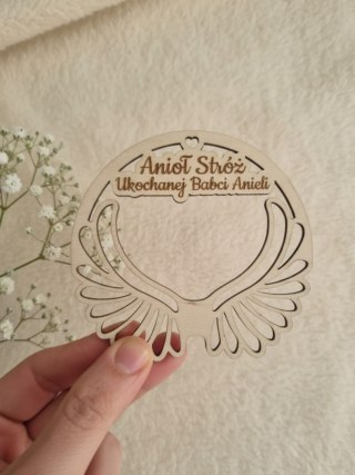 Anioł Stróż Kochanej Babci (1szt) - SKRZYDŁA zawieszka 9,5 cm - - - (skrzydła do anioła, skrzydełka do aniołka, obręcz aniołek, 