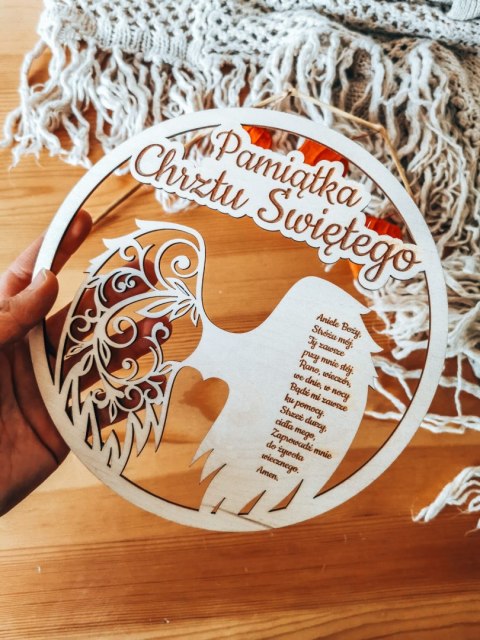 Anioł Stróż MODLITWA - CHRZEST (1szt) - - - (pamiątka chrztu, koło, obręcz do aniołka makramy łapacza snów)