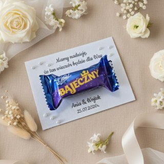 Kartka na BAJECZNY podziękowanie - wzór 02 - minimalistyczny z perłami - - - (kartonik na czekoladkę dla gości, upominek)