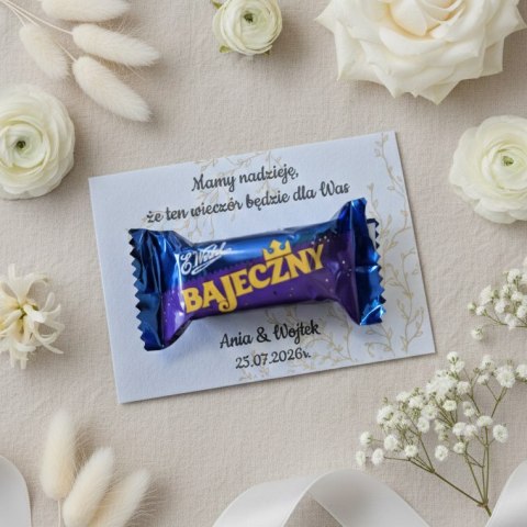 Kartka na BAJECZNY podziękowanie - wzór 03 - złote gałązki - - - (kartonik na czekoladkę dla gości, upominek)