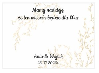 Kartka na BAJECZNY podziękowanie - wzór 03 - złote gałązki - - - (kartonik na czekoladkę dla gości, upominek)