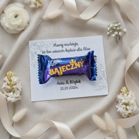 Kartka na BAJECZNY podziękowanie - wzór 04 - polne kwiaty - - - (kartonik na czekoladkę dla gości, upominek)