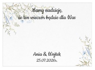 Kartka na BAJECZNY podziękowanie - wzór 04 - polne kwiaty - - - (kartonik na czekoladkę dla gości, upominek)