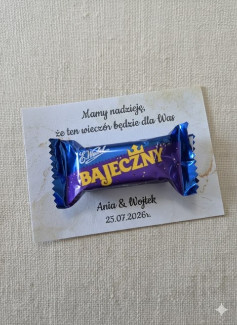 Kartka na BAJECZNY podziękowanie - wzór 05 - złoty AA - - - (kartonik na czekoladkę dla gości, upominek)