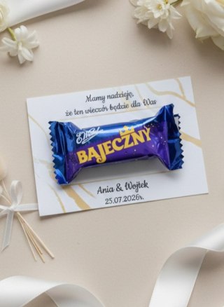 Kartka na BAJECZNY podziękowanie - wzór 06 - złoty AB - - - (kartonik na czekoladkę dla gości, upominek)