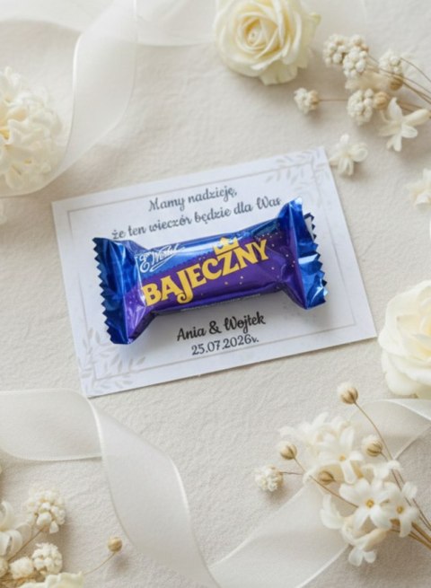 Kartka na BAJECZNY podziękowanie - wzór 07 - gałązki jasne - - - (kartonik na czekoladkę dla gości, upominek)