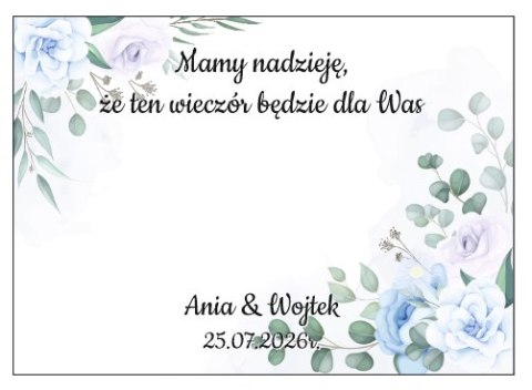 Kartka na BAJECZNY podziękowanie - wzór 09 - niebieskie kwiaty B - - - (kartonik na czekoladkę dla gości, upominek)