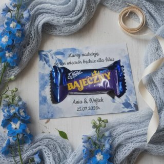 Kartka na BAJECZNY podziękowanie - wzór 10 - niebieskie kwiaty C - - - (kartonik na czekoladkę dla gości, upominek)