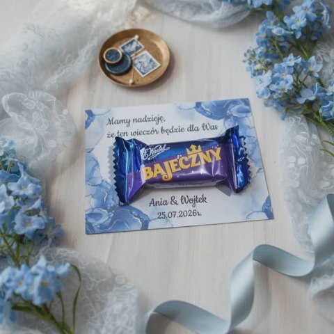 Kartka na BAJECZNY podziękowanie - wzór 11 - niebieski glamour - - - (kartonik na czekoladkę dla gości, upominek)