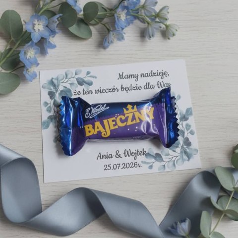 Kartka na BAJECZNY podziękowanie - wzór 12 - eukaliptus A - - - (kartonik na czekoladkę dla gości, upominek)