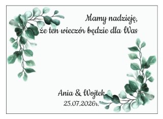 Kartka na BAJECZNY podziękowanie - wzór 12 - eukaliptus A - - - (kartonik na czekoladkę dla gości, upominek)