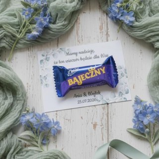 Kartka na BAJECZNY podziękowanie - wzór 13 - eukaliptus B - - - (kartonik na czekoladkę dla gości, upominek)