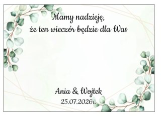 Kartka na BAJECZNY podziękowanie - wzór 13 - eukaliptus B - - - (kartonik na czekoladkę dla gości, upominek)