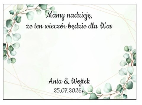 Kartka na BAJECZNY podziękowanie - wzór 13 - eukaliptus B - - - (kartonik na czekoladkę dla gości, upominek)