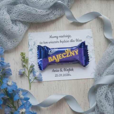 Kartka na BAJECZNY podziękowanie - wzór 14 - zielone gałązki - - - (kartonik na czekoladkę dla gości, upominek)