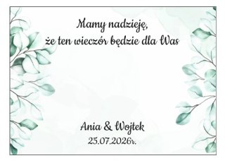 Kartka na BAJECZNY podziękowanie - wzór 14 - zielone gałązki - - - (kartonik na czekoladkę dla gości, upominek)