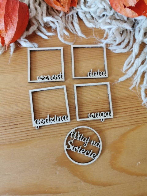 Metryczka - OKIENKA 01 (5szt, 4cm) - - - (dowolny tekst, metryka urodzenia)