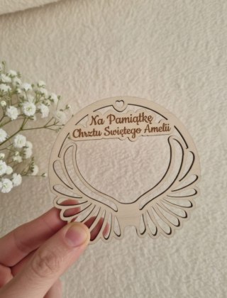 Na Pamiątkę Chrztu Świętego (1szt) - SKRZYDŁA zawieszka 9,5 cm - - - (skrzydła do anioła, skrzydełka do aniołka, obręcz aniołek,