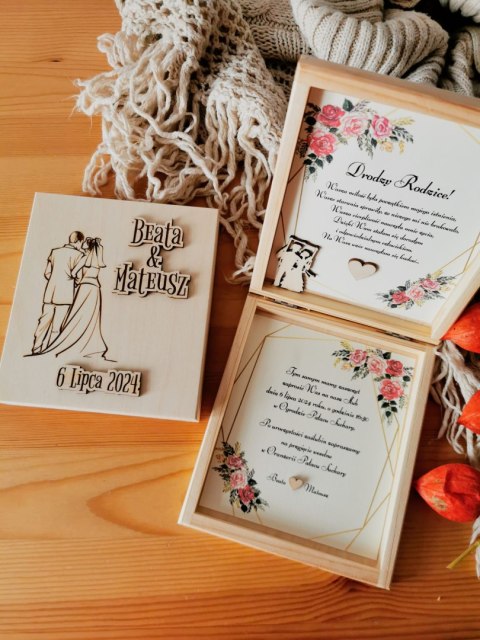 Prośba o błogosławieństwo (1szt) - PARA MŁODA 3d - zaproszenie dla Rodziców na Ślub w drewnianym pudełku