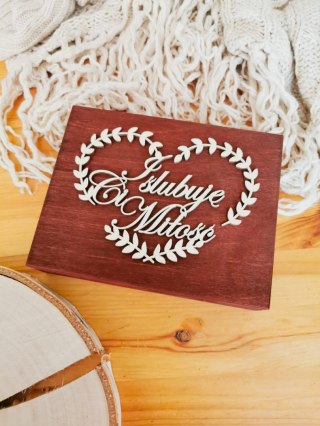 Pudełko na obrączki - I Ślubuję Ci - SERCE z gałązek