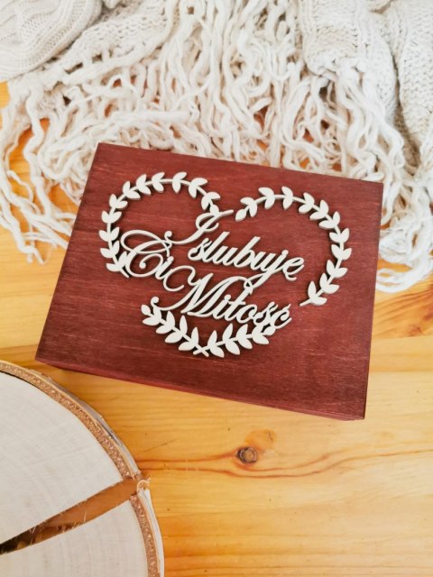 Pudełko na obrączki - I Ślubuję Ci - SERCE z gałązek