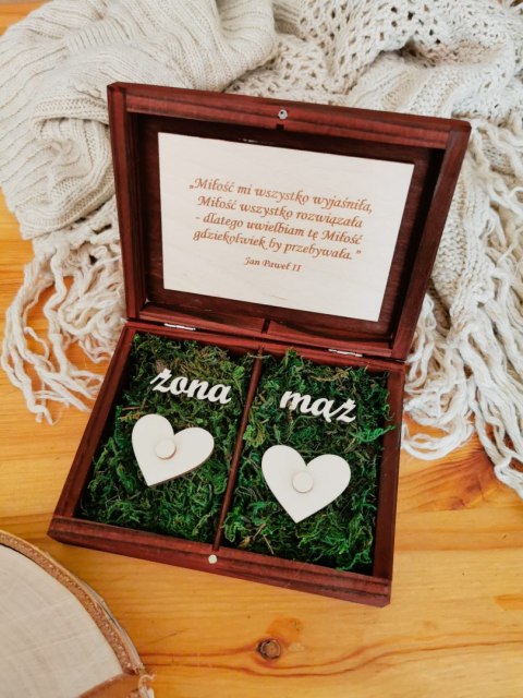 Pudełko na obrączki - I Ślubuję Ci - SERCE z gałązek