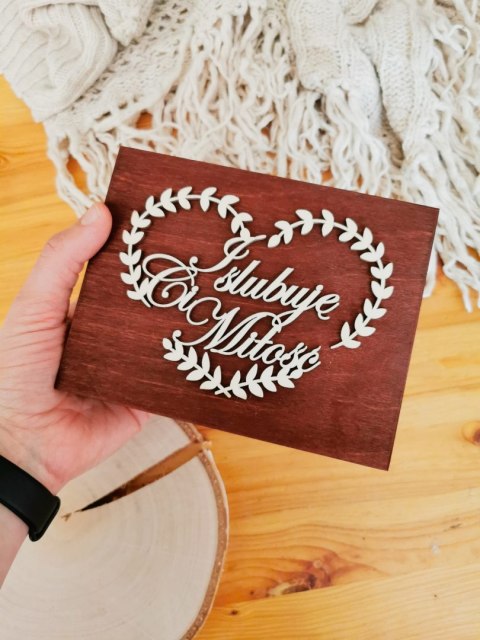 Pudełko na obrączki - I Ślubuję Ci - SERCE z gałązek