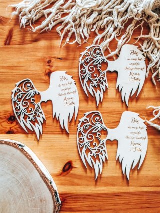 Skrzydła BÓG NIE MÓGŁ BYĆ WSZĘDZIE dla Rodziców (12cm) (3szt) - kształt M-01 - (skrzydełka dla Mamy Taty do aniołka, anioła anio