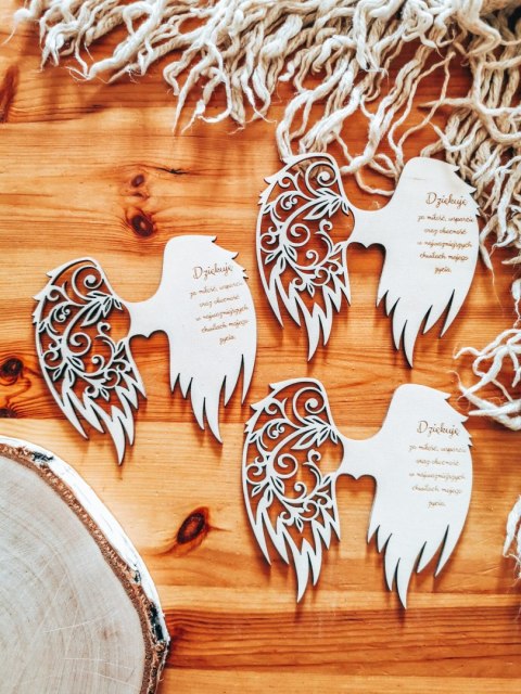 Skrzydła - DZIĘKUJĘ podziękowanie - (12cm) (3szt) - kształt M-01 - (skrzydełka do aniołka z modlitwą, anioła aniołek, anioł)