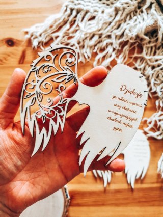 Skrzydła - DZIĘKUJĘ podziękowanie - (12cm) (3szt) - kształt M-01 - (skrzydełka do aniołka z modlitwą, anioła aniołek, anioł)