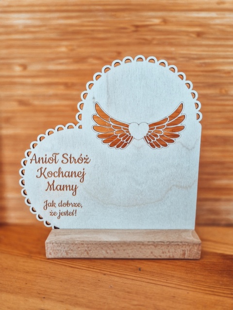 TABLICZKA STOJĄCA (1szt) - Anioł Stróż dla Mamy - serce 18cm x 18cm - - - (skrzydła dla anioła)