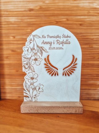 TABLICZKA STOJĄCA (1szt) - Pamiątka Ślubu - klasyczna 14,5cm x 19,5cm - - - (skrzydła dla anioła, podziękowanie, ślub)