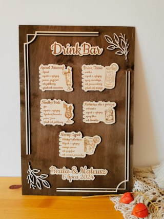 Tablica DRINK BAR - Gałązki 01 - dowolny tekst