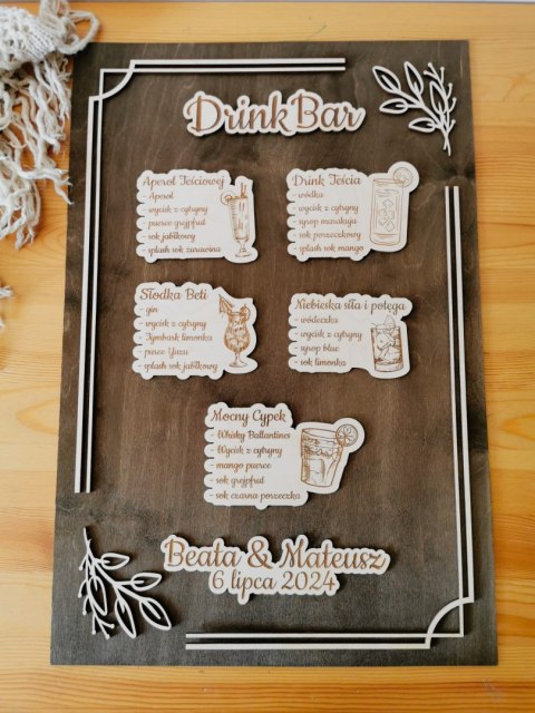 Tablica DRINK BAR - Gałązki 01 - dowolny tekst