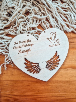 Tabliczka na aniołka - SERCE 14,5cm - Pamiątka Chrztu - - - (dowolny tekst, pamiątka)