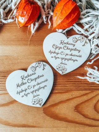 Tabliczka serce 7cm (2szt) - Dla Chrzestnych Podziękowanie - - - (Matko Chrzestna Ojcze Chrzestny)