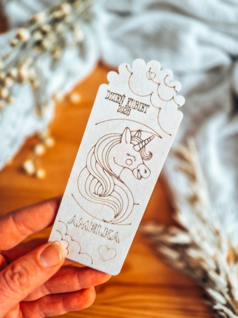 ZAKŁADKA 13cm (1szt) - Dzień Kobiet - Jednorożec 01 - - - (zawieszka, upominek z imieniem)